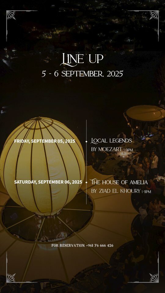 Faraya by night ✨
Stellar beats 🎶 mountain air, and the sky as your ceiling 💫
RSVP: 76 666426
.
.
.
.
#AmeliaFaraya #AmeliaByTheCliff #SummerVoyage #Faraya #WeeklyLineUp